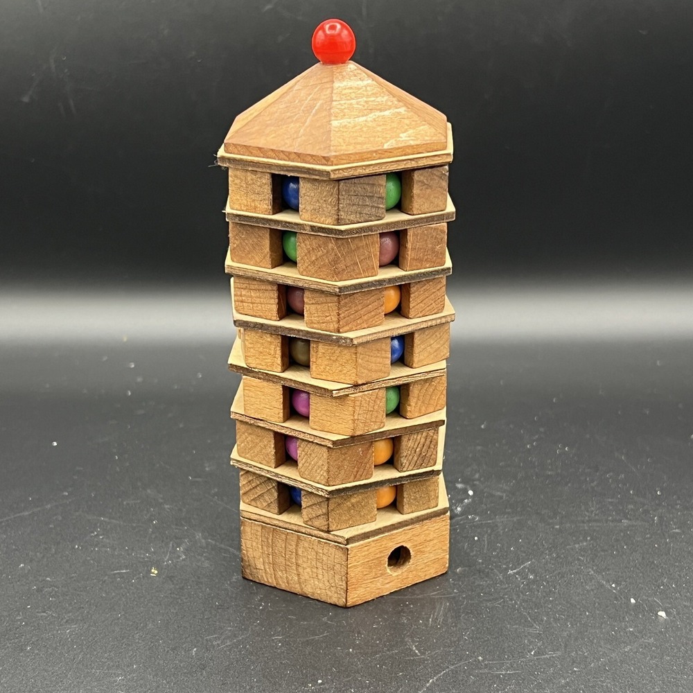VTG Chinese Wood Ball Puzzle Wooden Brain Teaser Game Toy Kids Table Fun Pagoda